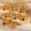 Wholesale Titanium Steel Flower Geometric U Shape Niche Design Electroplated Ring Inlaid With Natural Stone