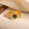 Wholesale Titanium Steel Flower Geometric U Shape Niche Design Electroplated Ring Inlaid With Natural Stone