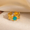 Wholesale Titanium Steel Flower Geometric U Shape Niche Design Electroplated Ring Inlaid With Natural Stone
