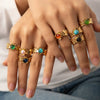 Wholesale Titanium Steel Flower Geometric U Shape Niche Design Electroplated Ring Inlaid With Natural Stone