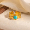 Wholesale Titanium Steel Flower Geometric U Shape Niche Design Electroplated Ring Inlaid With Natural Stone