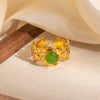 Wholesale Titanium Steel Flower Geometric U Shape Niche Design Electroplated Ring Inlaid With Natural Stone
