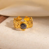 Wholesale Titanium Steel Flower Geometric U Shape Niche Design Electroplated Ring Inlaid With Natural Stone