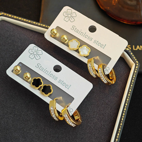 Wholesale Titanium Steel Flower Hoop Zircon Earrings For Women Electroplated Simple Niche Design Light Luxury