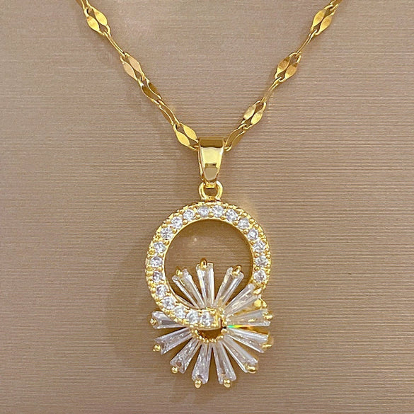 Wholesale Titanium Steel Flower Micro Inlaid Necklace And Earrings Set With Electroplating For Women