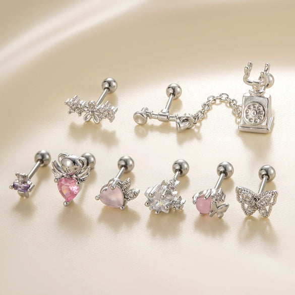 Wholesale Titanium Steel Flower Pattern Electroplated Women's Cartilage Earrings