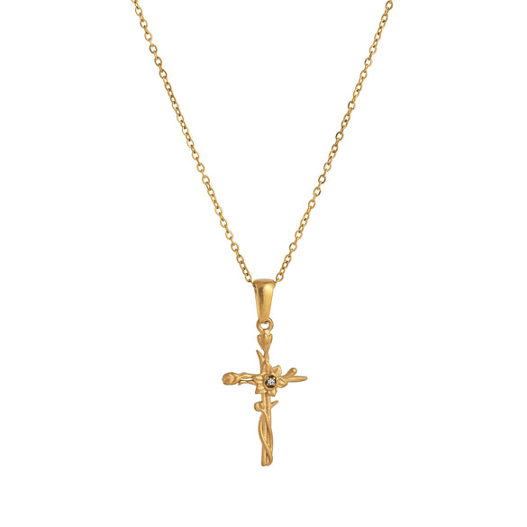 Wholesale Titanium Steel Flower Retro Necklace With 18K Gold Plating