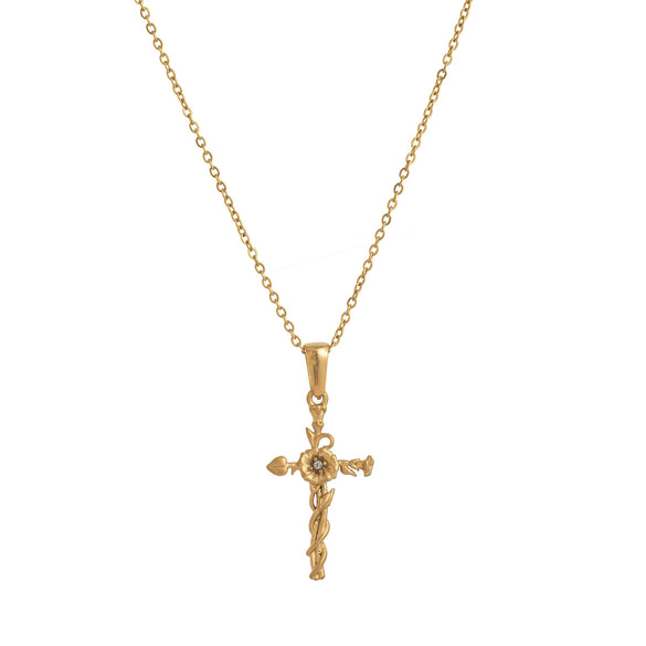 Wholesale Titanium Steel Flower Retro Necklace With 18K Gold Plating