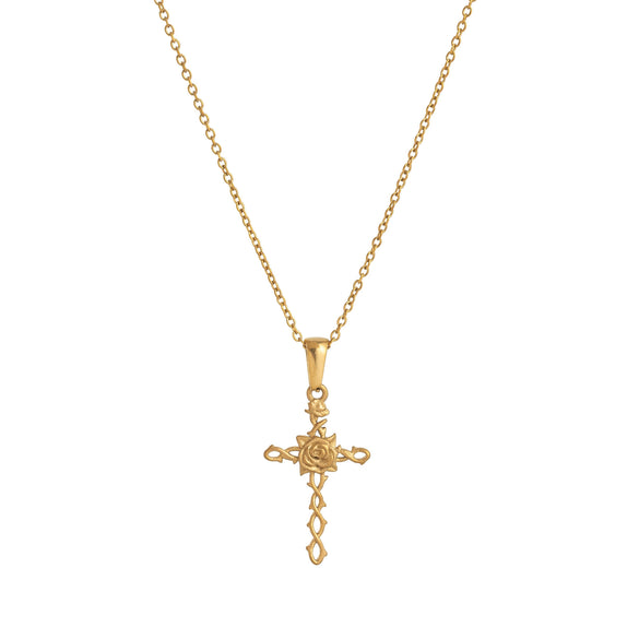 Wholesale Titanium Steel Flower Retro Necklace With 18K Gold Plating