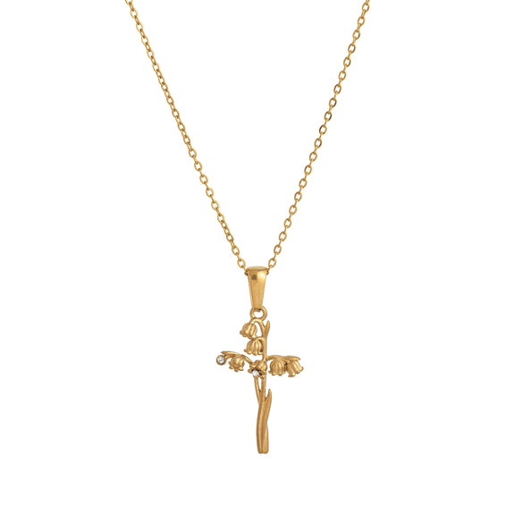 Wholesale Titanium Steel Flower Retro Necklace With 18K Gold Plating