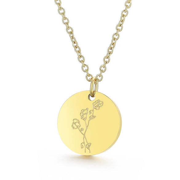 Wholesale Titanium Steel Flower Round Pendant Necklace Gold Inlaid Trendy Elegant