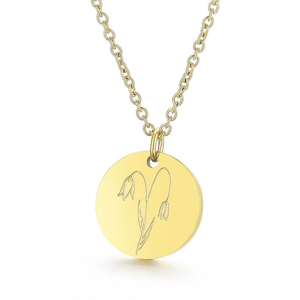 Wholesale Titanium Steel Flower Round Pendant Necklace Gold Inlaid Trendy Elegant