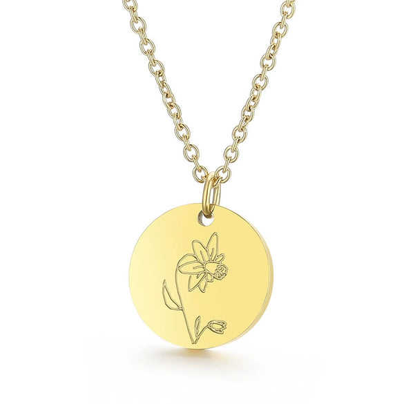 Wholesale Titanium Steel Flower Round Pendant Necklace Gold Inlaid Trendy Elegant