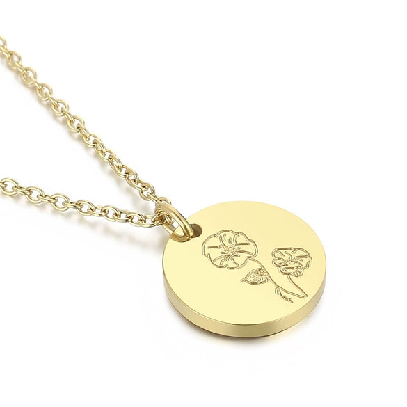 Wholesale Titanium Steel Flower Round Pendant Necklace Gold Inlaid Trendy Elegant