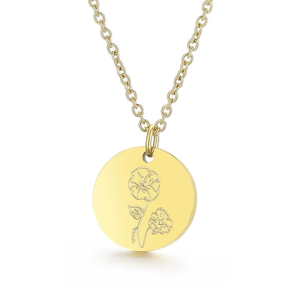 Wholesale Titanium Steel Flower Round Pendant Necklace Gold Inlaid Trendy Elegant