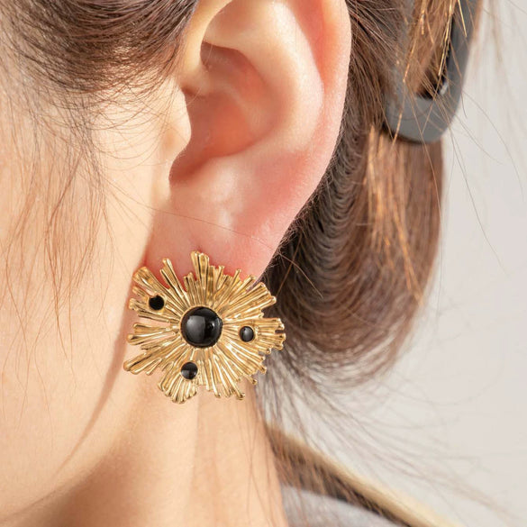 Wholesale Titanium Steel Flower Shaped Stud Earrings With Electroplating And Irregular Personality Design For Women