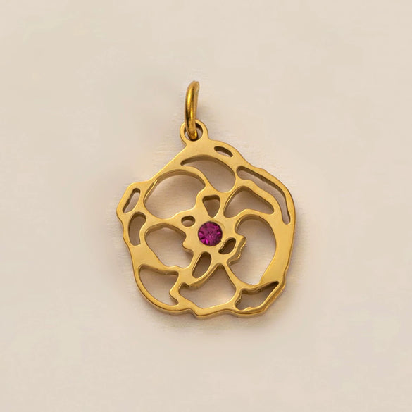 Wholesale Titanium Steel Flower Square Birthstone Pendant Necklace For Women With Electroplating