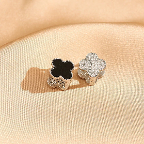 Wholesale Titanium Steel Fourleaf Clover Dualpurpose Earrings With Diamond Design And Vacuum Furnace Electroplated Simple Style For Women