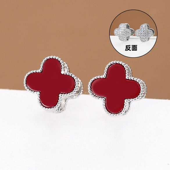 Wholesale Titanium Steel Fourleaf Clover Dualpurpose Earrings With Diamond Design And Vacuum Furnace Electroplated Simple Style For Women
