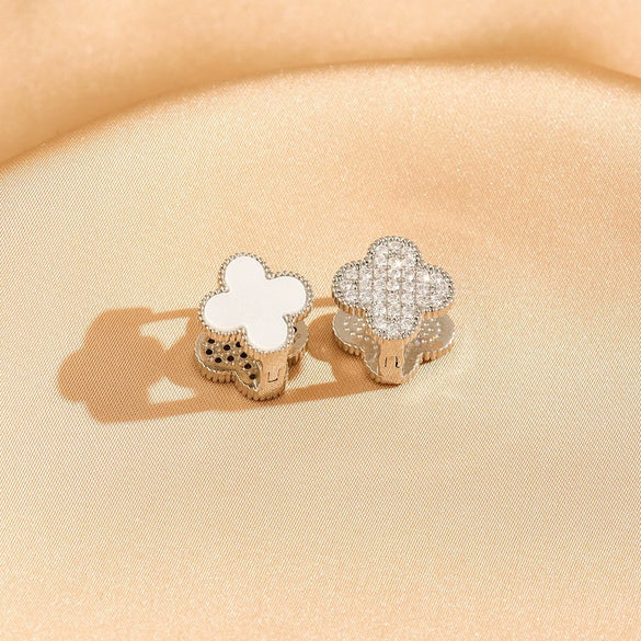Wholesale Titanium Steel Fourleaf Clover Dualpurpose Earrings With Diamond Design And Vacuum Furnace Electroplated Simple Style For Women
