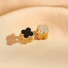 Wholesale Titanium Steel Fourleaf Clover Dualpurpose Earrings With Diamond Design And Vacuum Furnace Electroplated Simple Style For Women