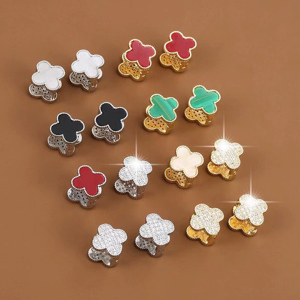 Wholesale Titanium Steel Fourleaf Clover Dualpurpose Earrings With Diamond Design And Vacuum Furnace Electroplated Simple Style For Women