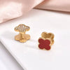 Wholesale Titanium Steel Fourleaf Clover Dualpurpose Earrings With Diamond Design And Vacuum Furnace Electroplated Simple Style For Women