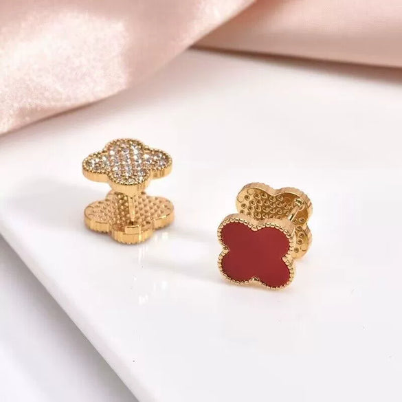 Wholesale Titanium Steel Fourleaf Clover Dualpurpose Earrings With Diamond Design And Vacuum Furnace Electroplated Simple Style For Women