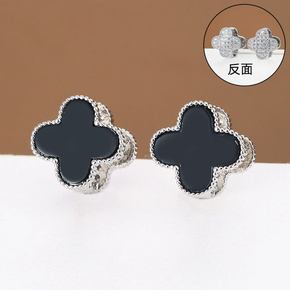Wholesale Titanium Steel Fourleaf Clover Dualpurpose Earrings With Diamond Design And Vacuum Furnace Electroplated Simple Style For Women