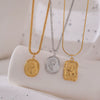 Wholesale Titanium Steel French Retro Light Luxury Square Sunflower Pendant Necklace For Women With Electroplating Treatment And Water Wave Chain