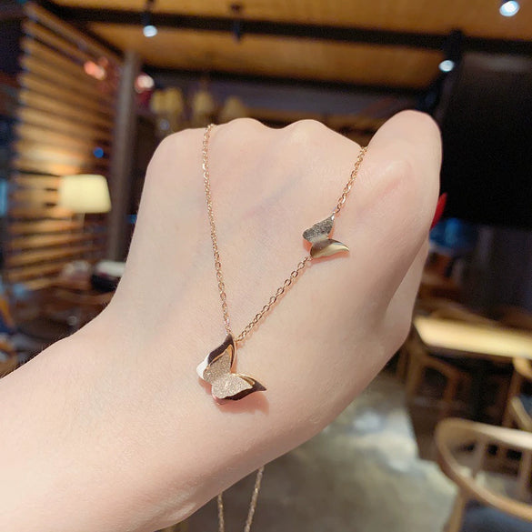 Wholesale Titanium Steel Frosted Butterfly And Bow Ochain Necklace For Women With Electroplating Treatment