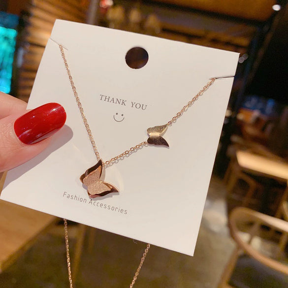 Wholesale Titanium Steel Frosted Butterfly And Bow Ochain Necklace For Women With Electroplating Treatment