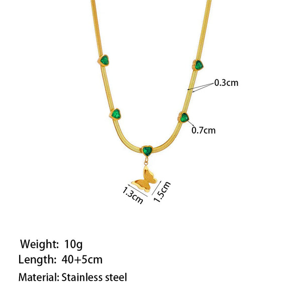 Wholesale Titanium Steel Frosted Stereo Butterfly Pendant With Diamond Heart Blade Snake Bone Chain Necklace For Women