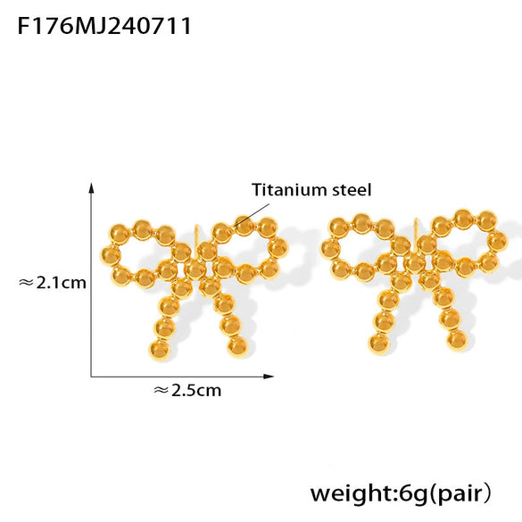Wholesale 316L Stainless Steel Geometric And Bow Shape Earrings With Electroplating For Women