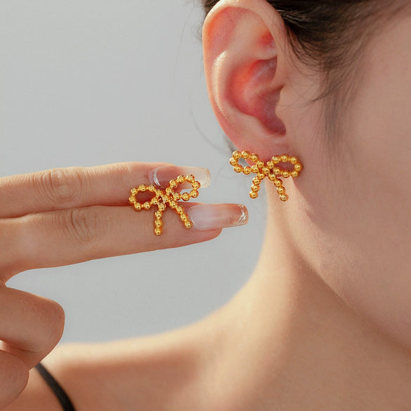 Wholesale 316L Stainless Steel Geometric And Bow Shape Earrings With Electroplating For Women