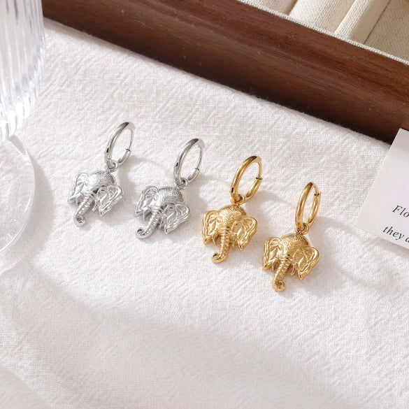 Wholesale Titanium Steel Geometric Animal Elephant Earrings Light Luxury Vintage Electroplated For Women
