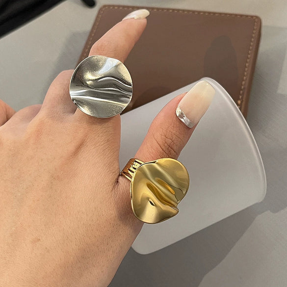 Wholesale Titanium Steel Geometric Asymmetrical Women's Ring Electroplated Retro Cool Style