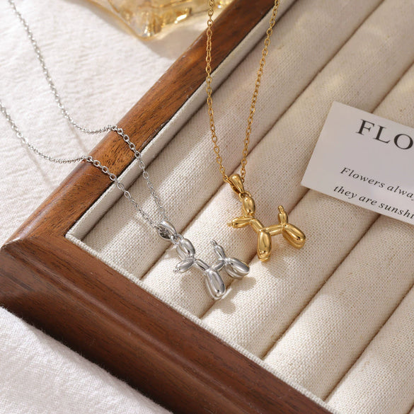 Wholesale Titanium Steel Geometric Balloon Dog Necklace For Women Electroplated O Word Chain Simple Style