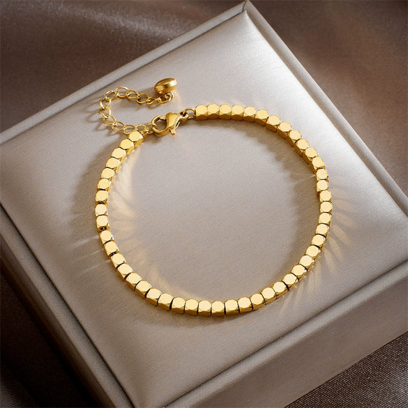 Wholesale Titanium Steel Geometric Beaded Bracelet For Women With Electroplating Treatment