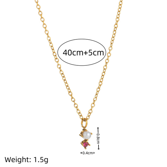 Wholesale Titanium Steel Geometric Birthstone Zircon Necklace Electroplated O Word Chain Unisex