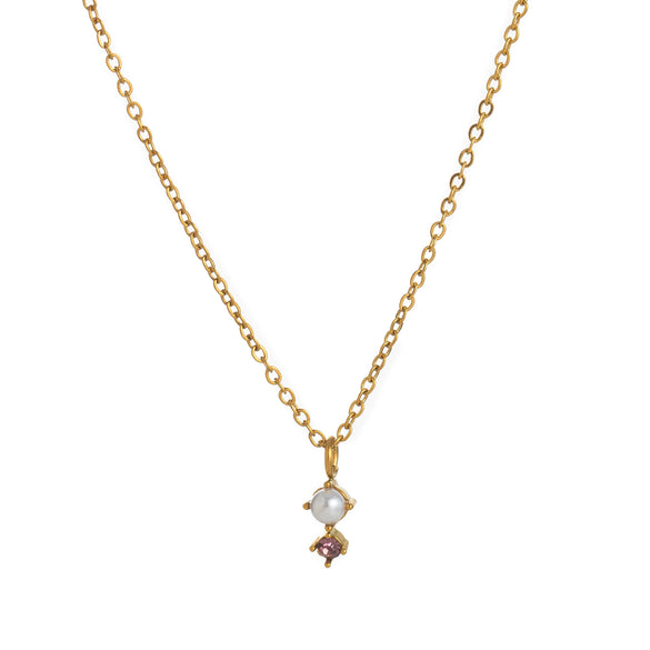 Wholesale Titanium Steel Geometric Birthstone Zircon Necklace Electroplated O Word Chain Unisex