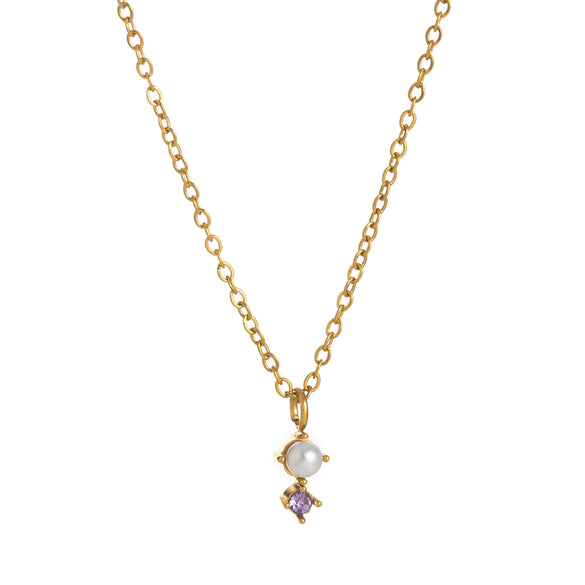 Wholesale Titanium Steel Geometric Birthstone Zircon Necklace Electroplated O Word Chain Unisex
