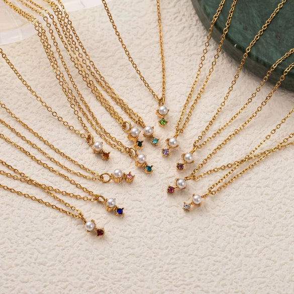 Wholesale Titanium Steel Geometric Birthstone Zircon Necklace Electroplated O Word Chain Unisex