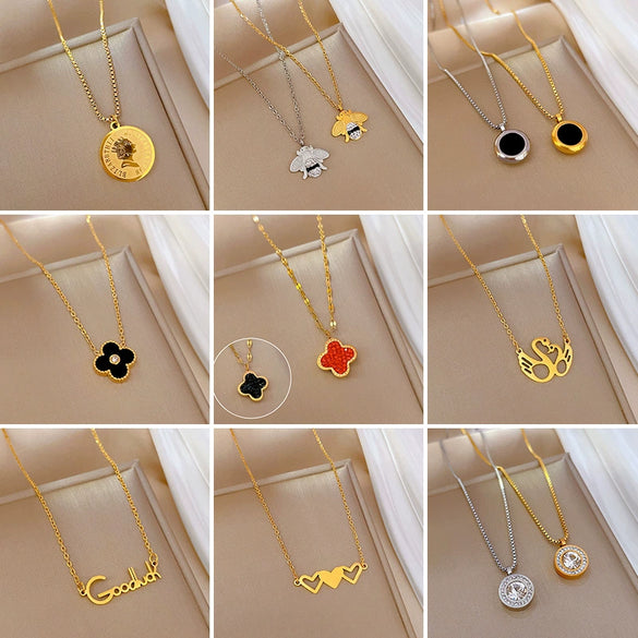 Wholesale Titanium Steel Geometric Cartoon Style Electroplated Cold Necklace For Unisex As Clavicle Chain Accessories