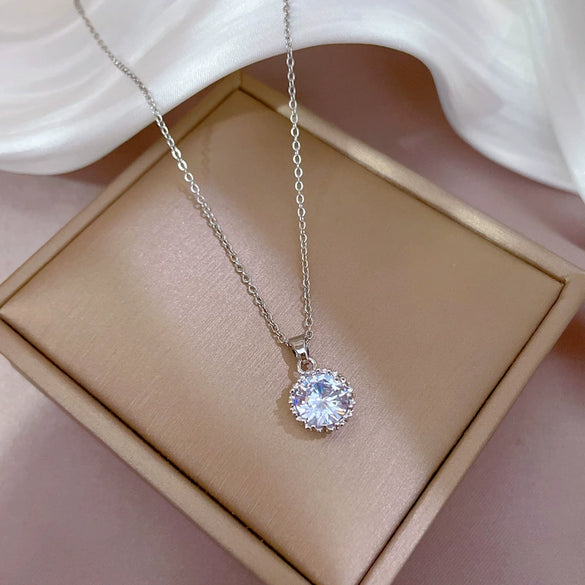 Wholesale Titanium Steel Geometric Cartoon Style Microinlaid Real Gold Zircon Necklace For Women