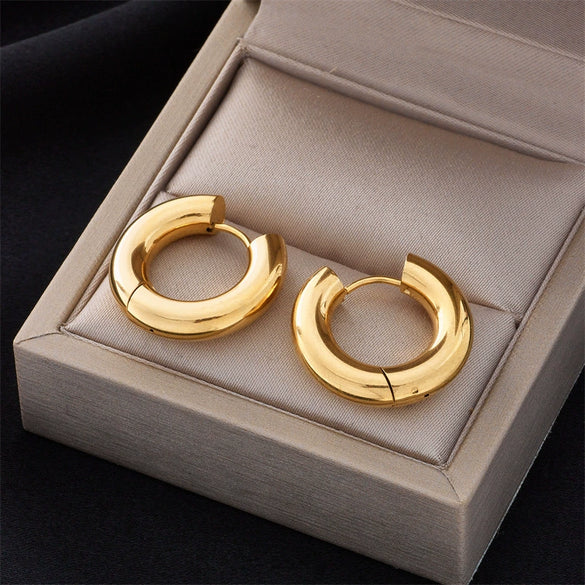 Wholesale Titanium Steel Geometric Circle Earrings With Electroplating For Women Simple Cold Style Allmatch Design