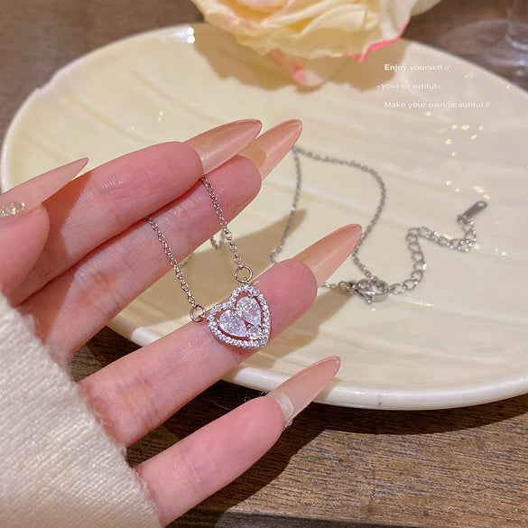 Wholesale Titanium Steel Geometric Clavicle Chain Necklace Set With Zirconia For Women