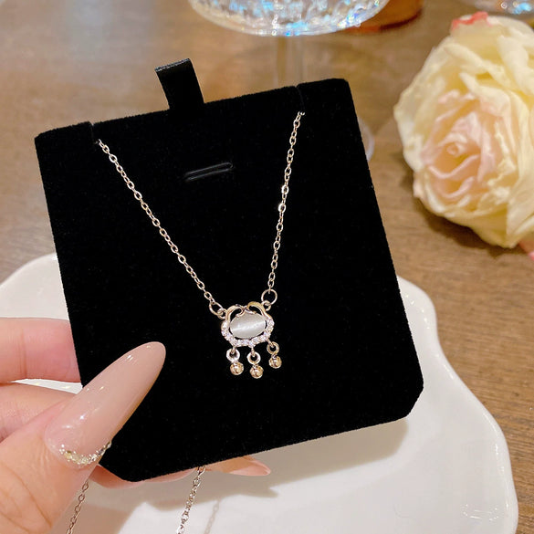 Wholesale Titanium Steel Geometric Clavicle Chain Necklace Set With Zirconia For Women