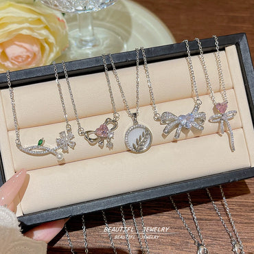 Wholesale Titanium Steel Geometric Clavicle Chain Necklace Set With Zirconia For Women