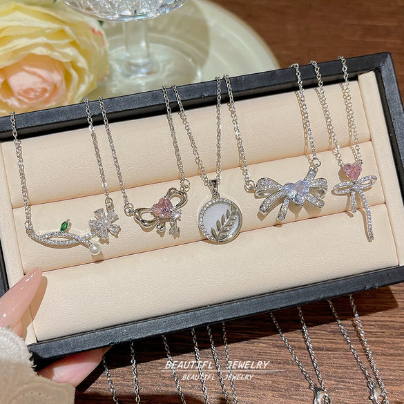 Wholesale Titanium Steel Geometric Clavicle Chain Necklace Set With Zirconia For Women